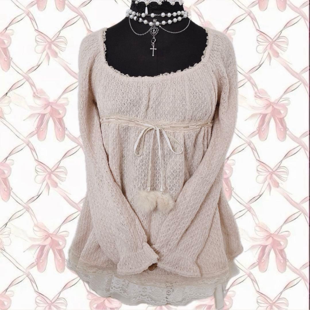 00s LIZLISA系 ラビットファー ぽんぽん チュニック 姫カジ 平成