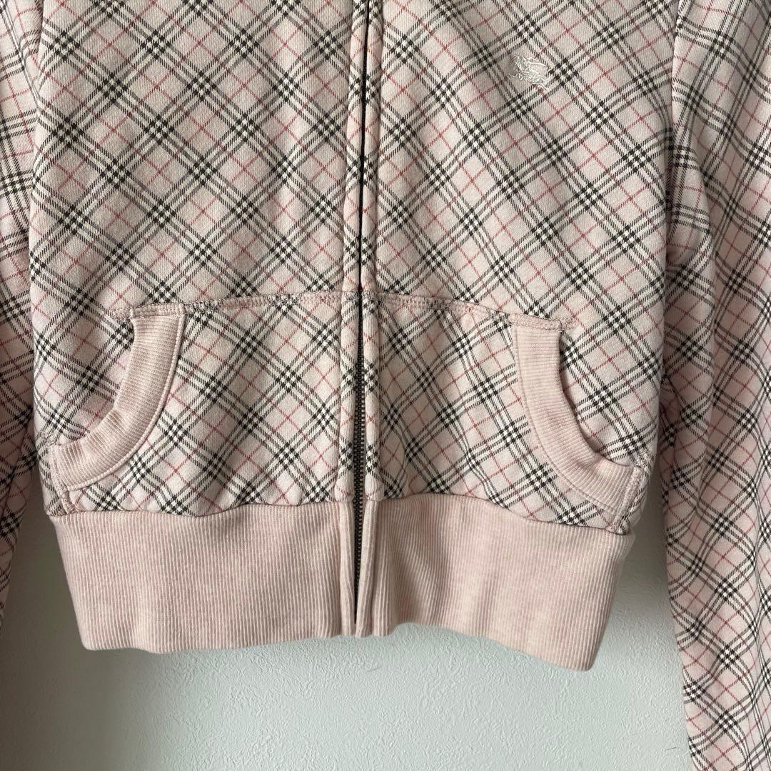 バーバリーブルーレーベルピンク チェック柄パーカー