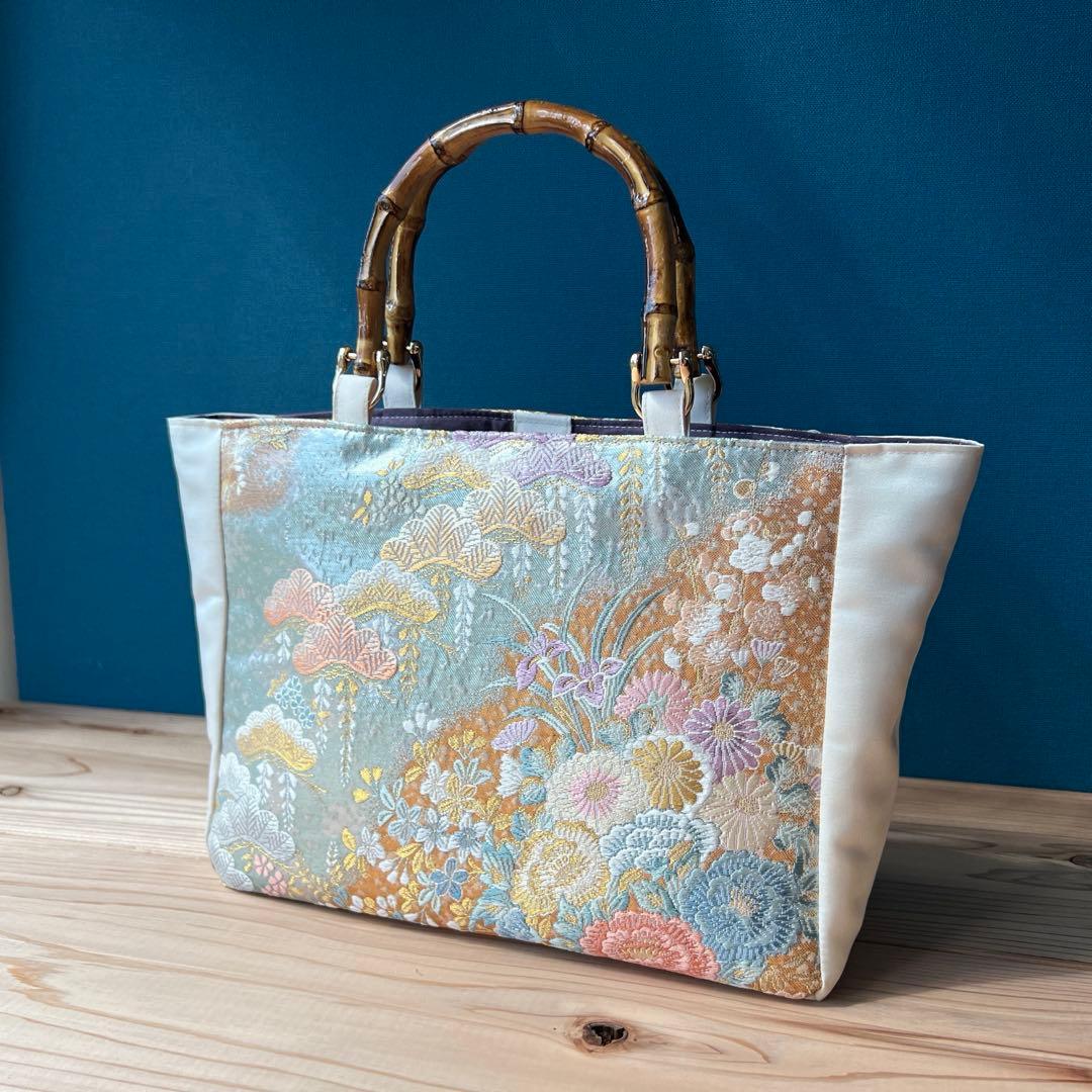 西陣織 A4対応 帯リメイク トートバッグ 和装バッグ ショルダー バンブー