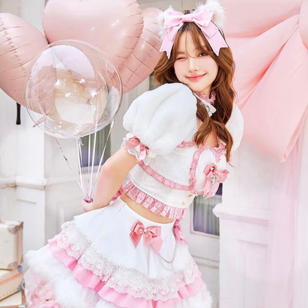 ネコミミメイド服 ホワイト/ピンク