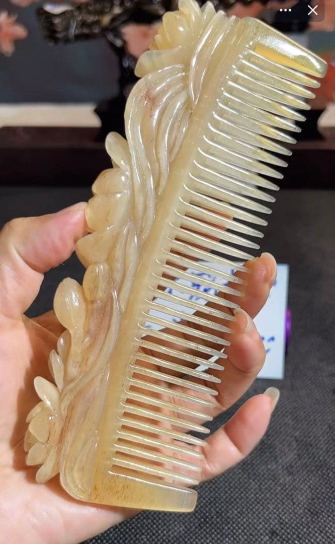 職人手作り　くし　天然羊角　櫛　天然物　蘭花 天然素材 花装飾 コーム