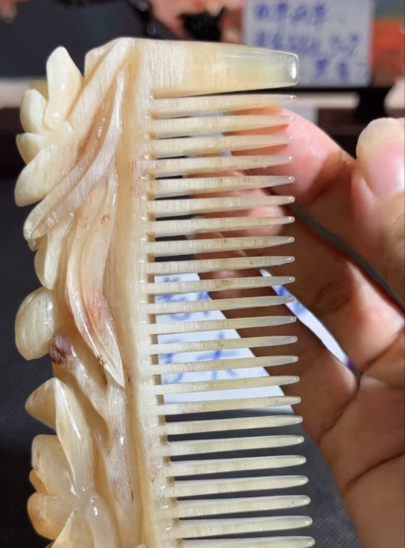 職人手作り　くし　天然羊角　櫛　天然物　蘭花 天然素材 花装飾 コーム