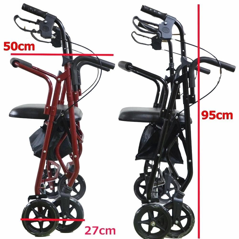 軽量わずか４KG 介助用車椅子 シルバーカー KG12　ワインレッド/ブラック