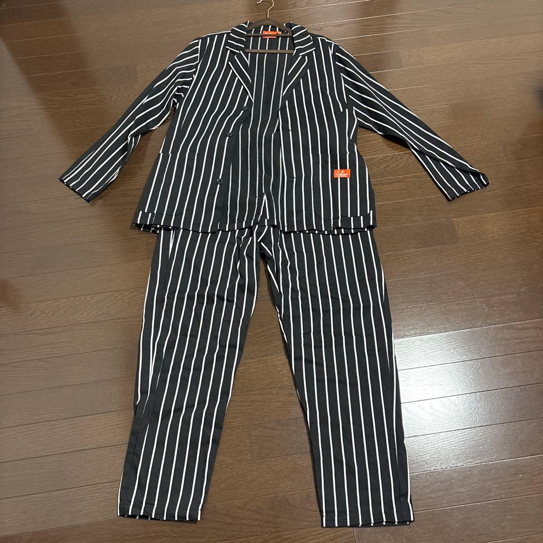 【美品】Cookman クックマン セットアップ ストライプ Lブラック 黒