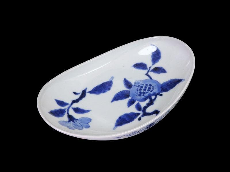 古伊万里　石榴に桜の図　舟形変形皿　AS-CVx