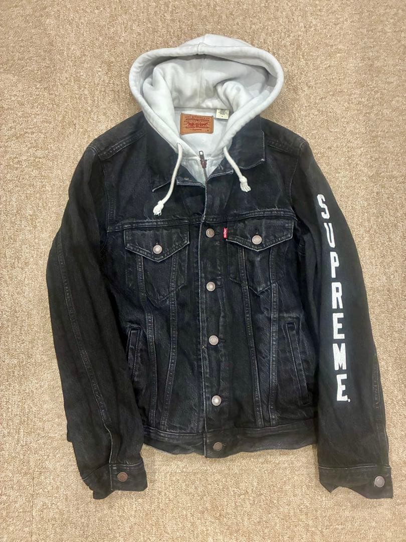 LEVIS × SUPREME フード付きブラックデニムジャケット