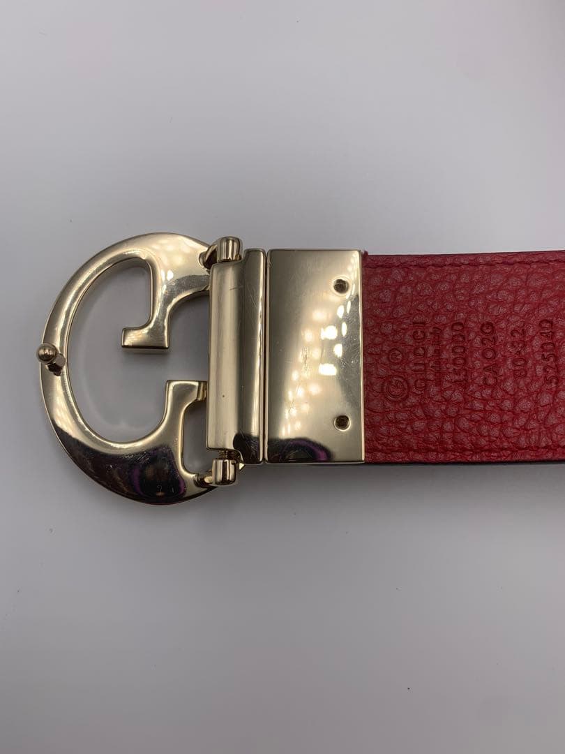 グッチ GUCCI インターロッキングG リバーシブルベルト　カーフ　赤 P55