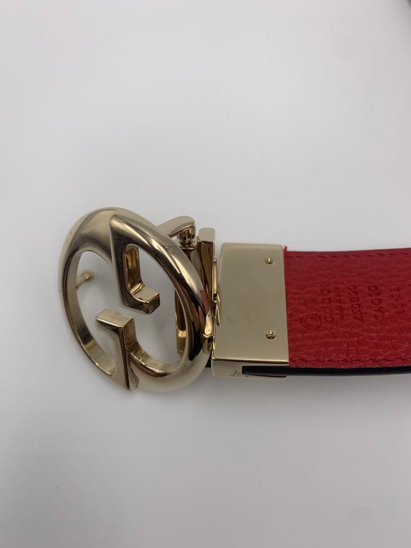 グッチ GUCCI インターロッキングG リバーシブルベルト　カーフ　赤 P55