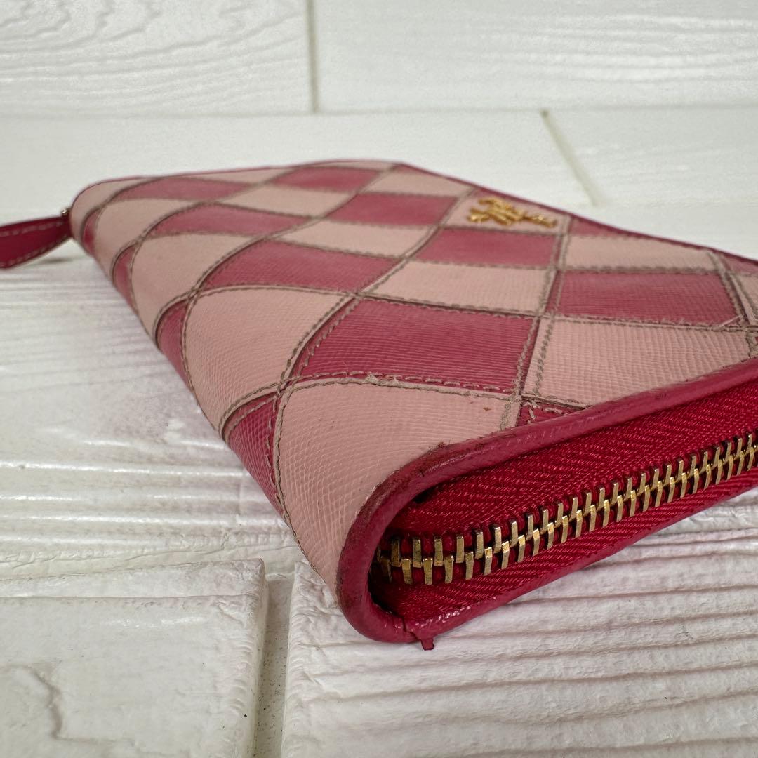 ✨レア✨ PRADA プラダ ダイヤモンド パッチワーク 長財布 ピンク 箱付き