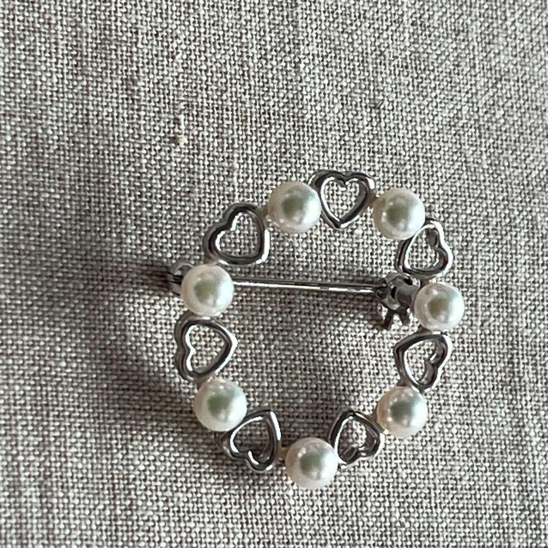 ミキモト　ハート　パール　サークル　ブローチ　シルバー　美品