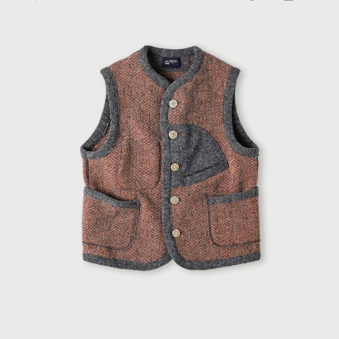 45R シェットランドツイードの908ベスト　グレーヘリンボン