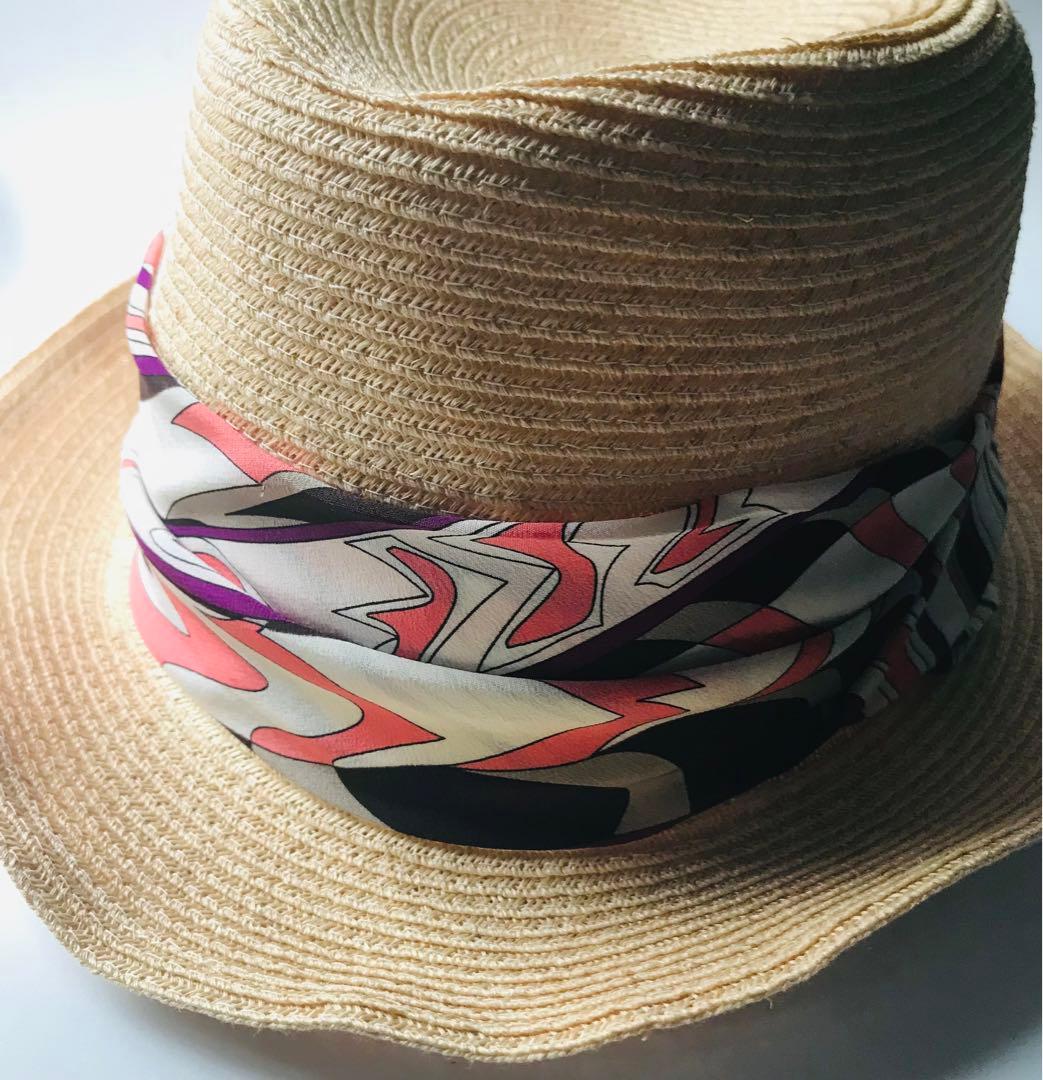 エミリオプッチEMILIO PUCCI幾何学模様　ストローハット麦わら帽子
