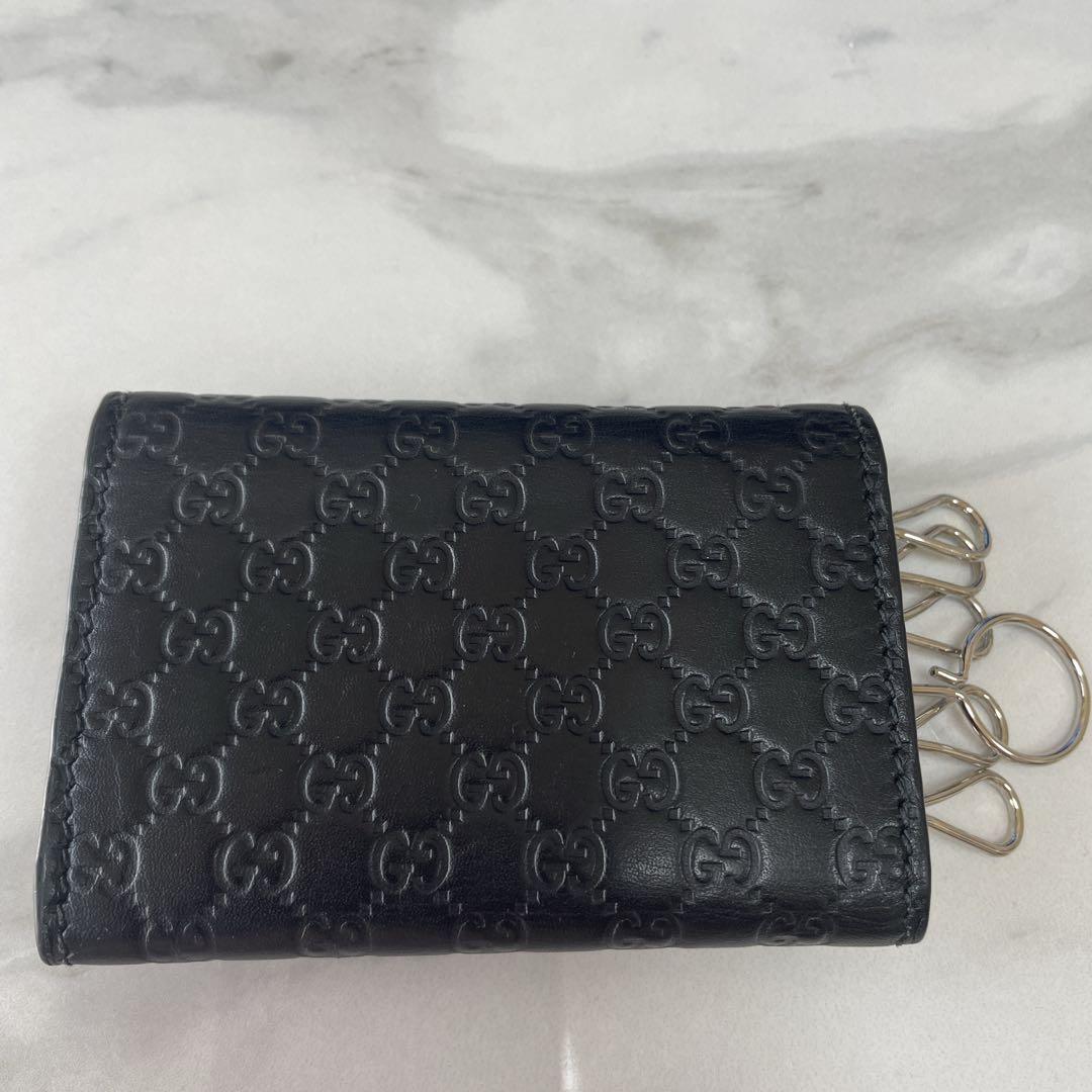 【美品】グッチ　キーケース6P レザー　シマ　ブラック
