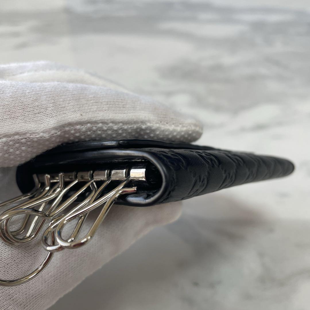 【美品】グッチ　キーケース6P レザー　シマ　ブラック