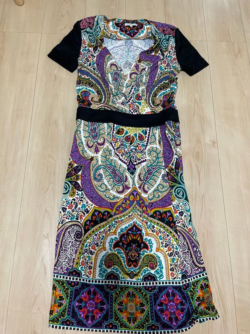 【極美品】ETRO/エトロ ペイズリー柄半袖ワンピース 44/Lサイズ