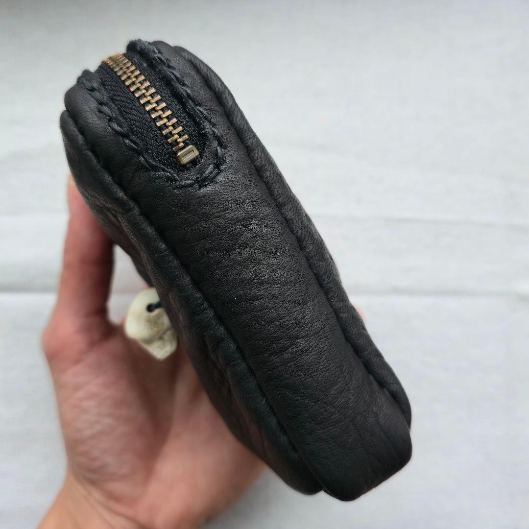 鹿革のシガレットケース 鹿角スカルボタン