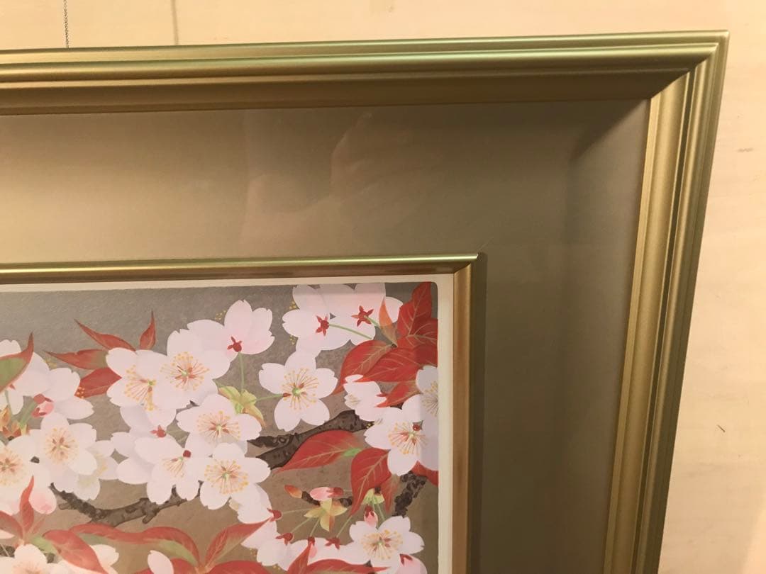 森田りえ子　「桜花」　シルクスクリーン　直筆サイン・落款・作品証明シール有り