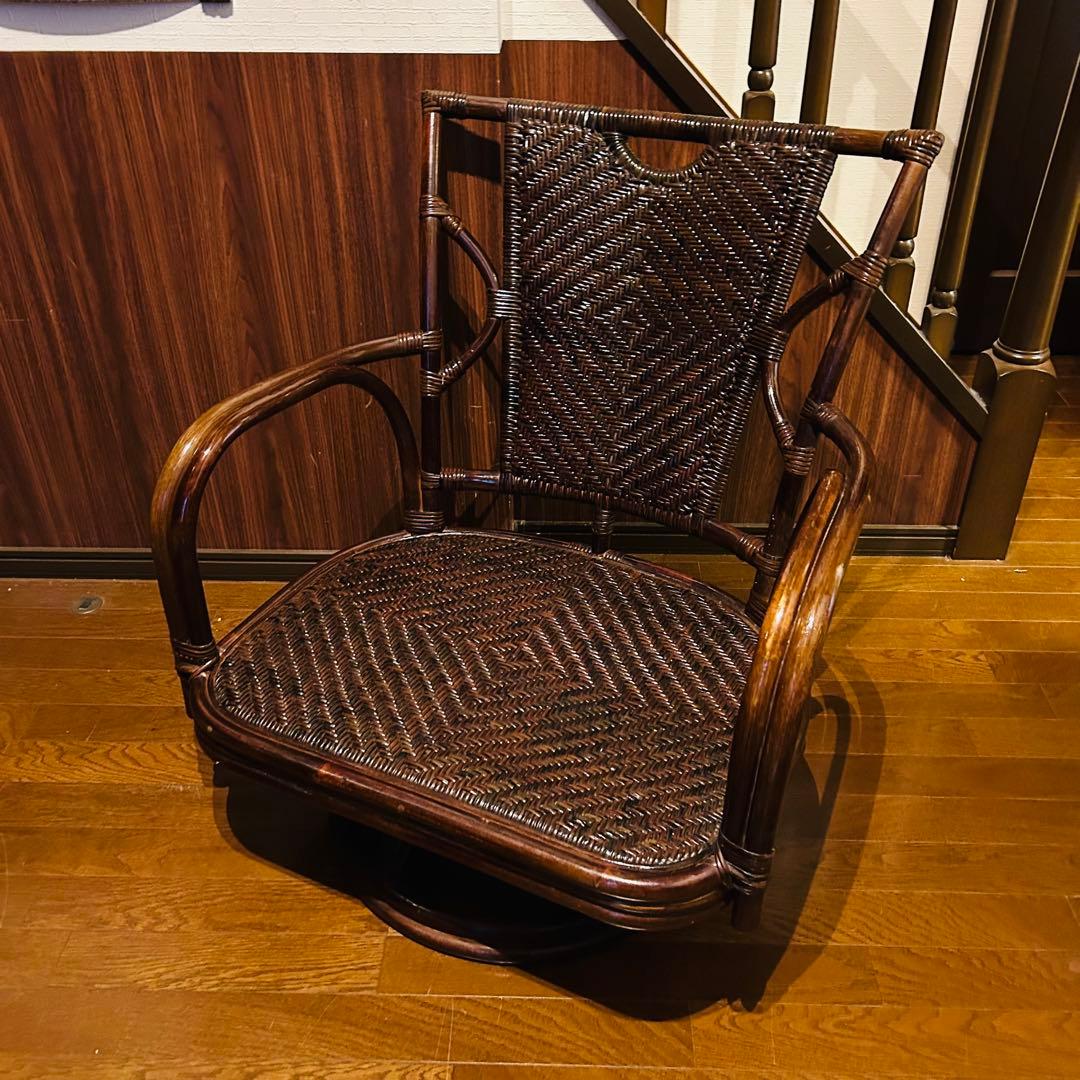 【良品】 ラタン 回転座椅子 インテリア アンティーク 昭和レトロ 大型