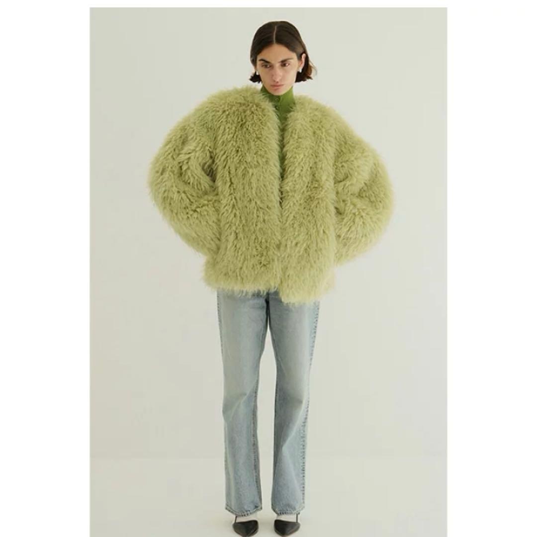 【新品】CLANE VOLUME ECO FUR COAT ファー　グリーン 1