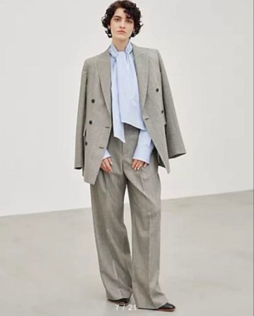 BEIGE，洗える　ストライプ　コットンボウタイブラウス