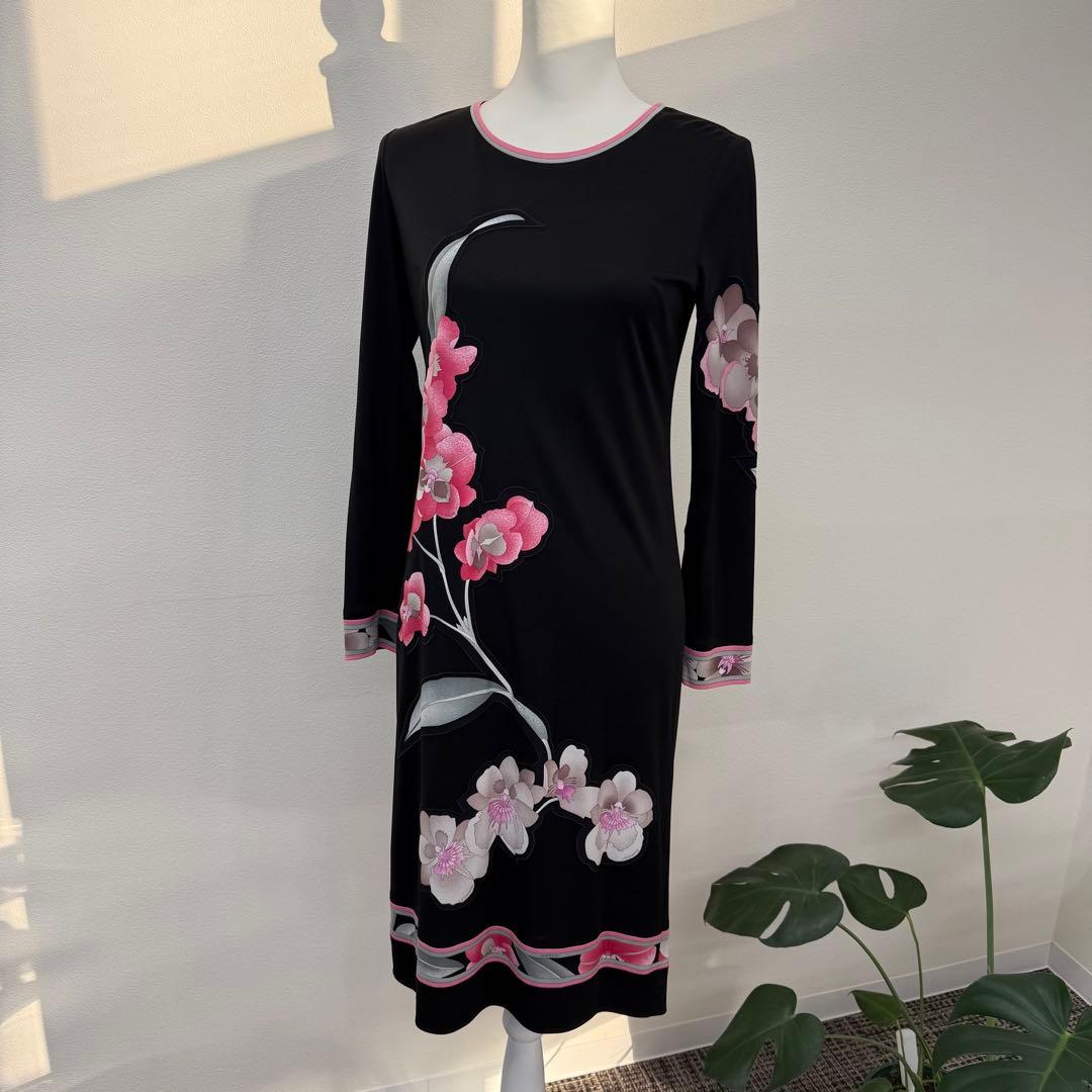 【美品】LEONARD レオナール 七分丈ワンピース 花柄 レディース