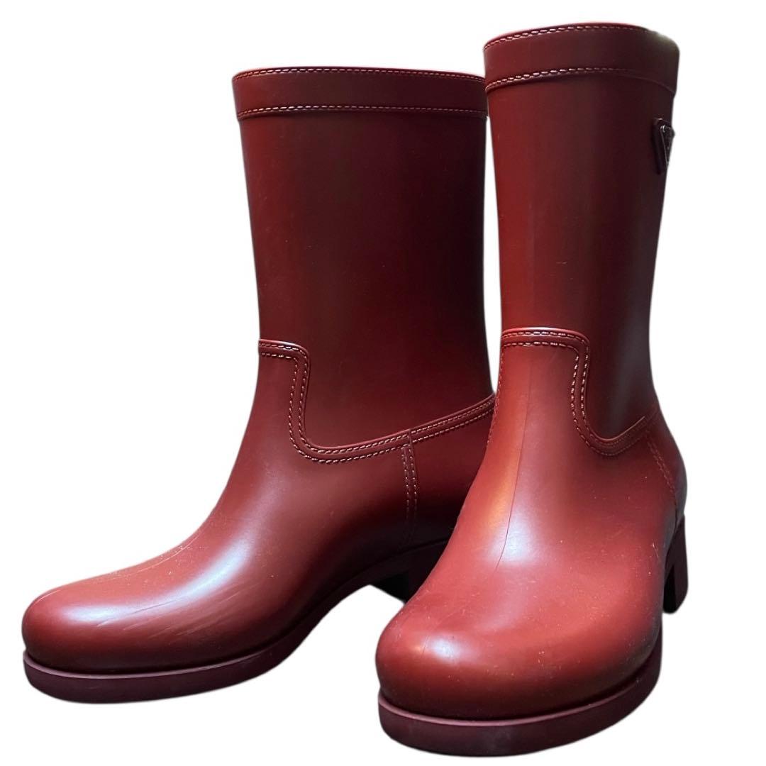 Prada プラダ　レインブーツ　バーガンディ ラバーブーツ