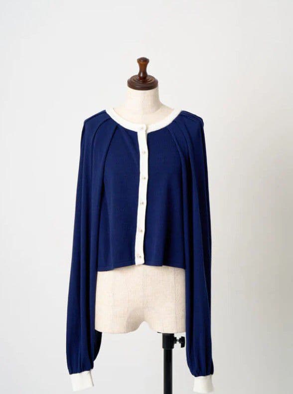 メゾンエシェル 2WAYバイカラーニットカーディガン　ネイビー