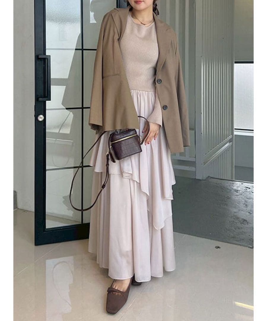 FRAY I.D ニットドッキングワンピース ベージュ