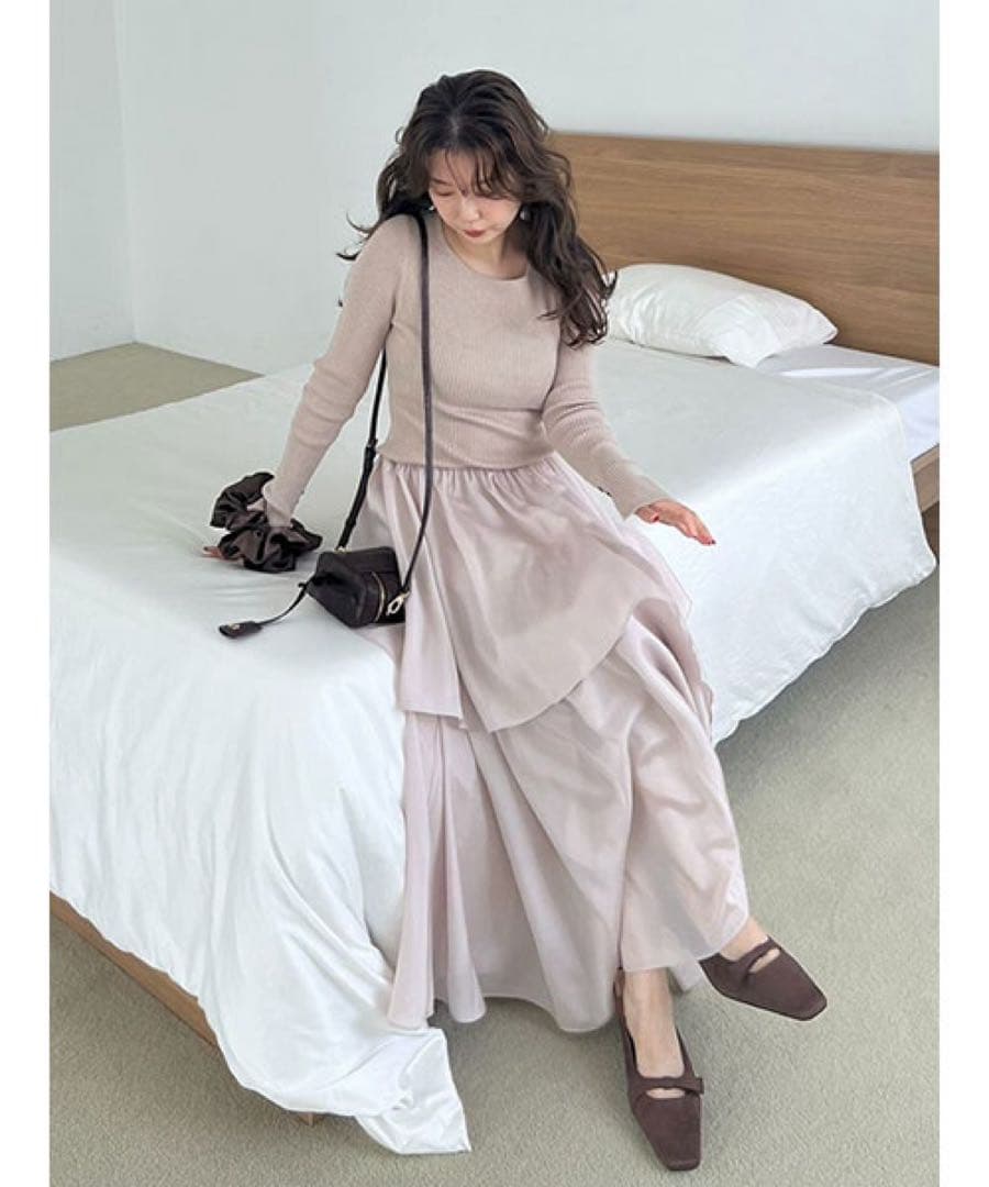 FRAY I.D ニットドッキングワンピース ベージュ