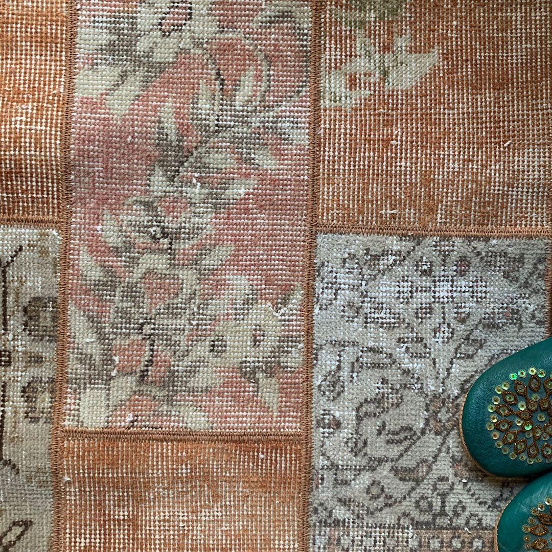 ササ　ペールオレンジ　ランナー　174×65 トルコヴィンテージラグ