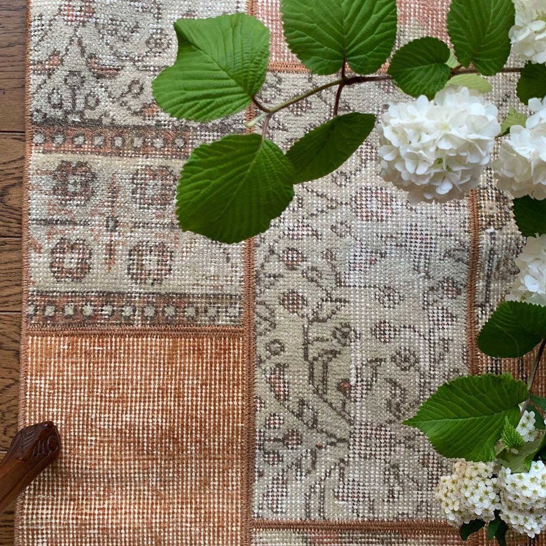 ササ　ペールオレンジ　ランナー　174×65 トルコヴィンテージラグ