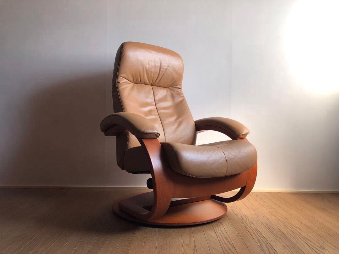 シモンズ フィヨルド リクライニング ラウンジソファ 回転式 本革張り 北欧家具