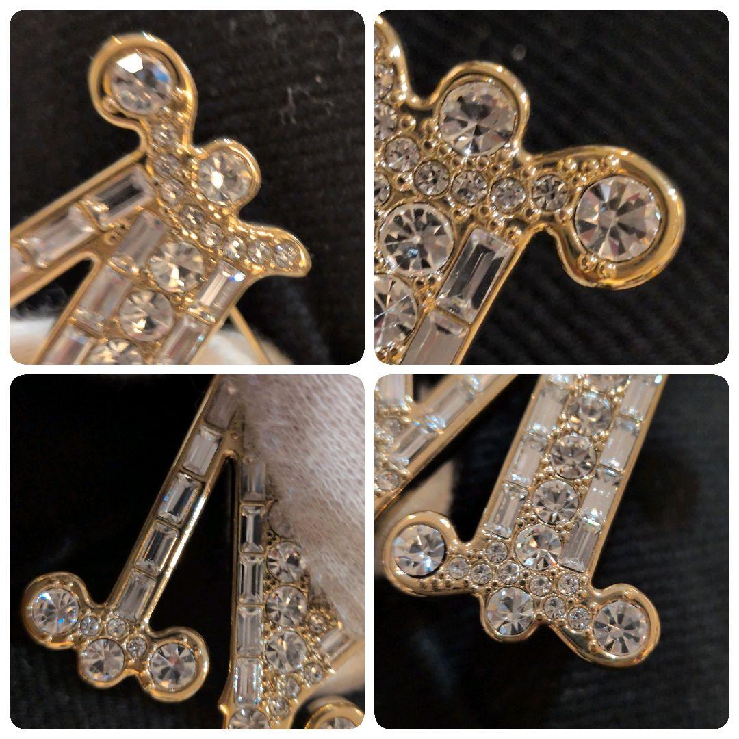 極美品✨MaxMara M字型ブローチ　ストーン　ゴールド金具　クリア　大粒