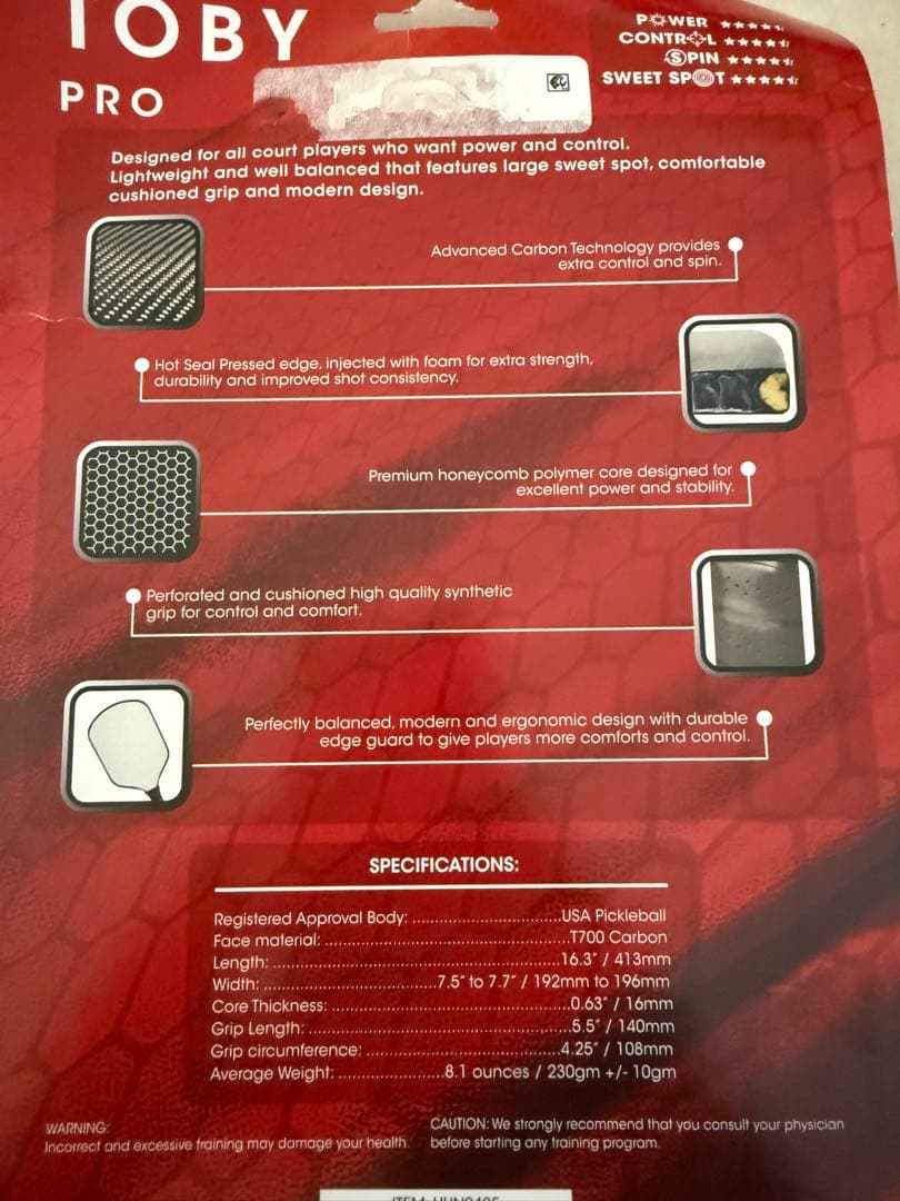 【初心者セット】おまけ付き！USAPA認証ピックルボールパドル　TOBY Pro