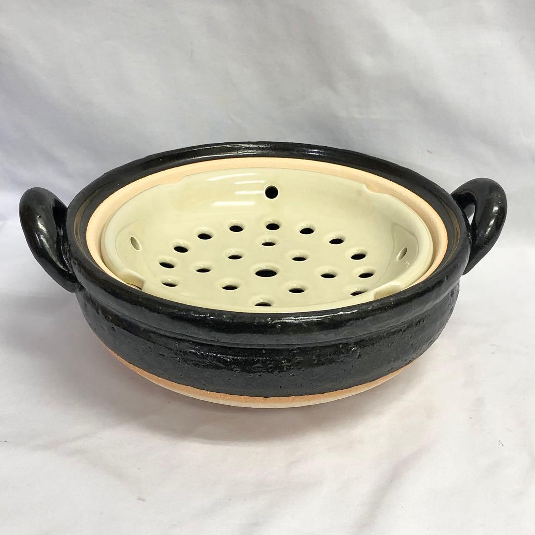 【58】長谷園 土鍋 ヘルシー 蒸し鍋 黒(中) ZW-22 新品未使用