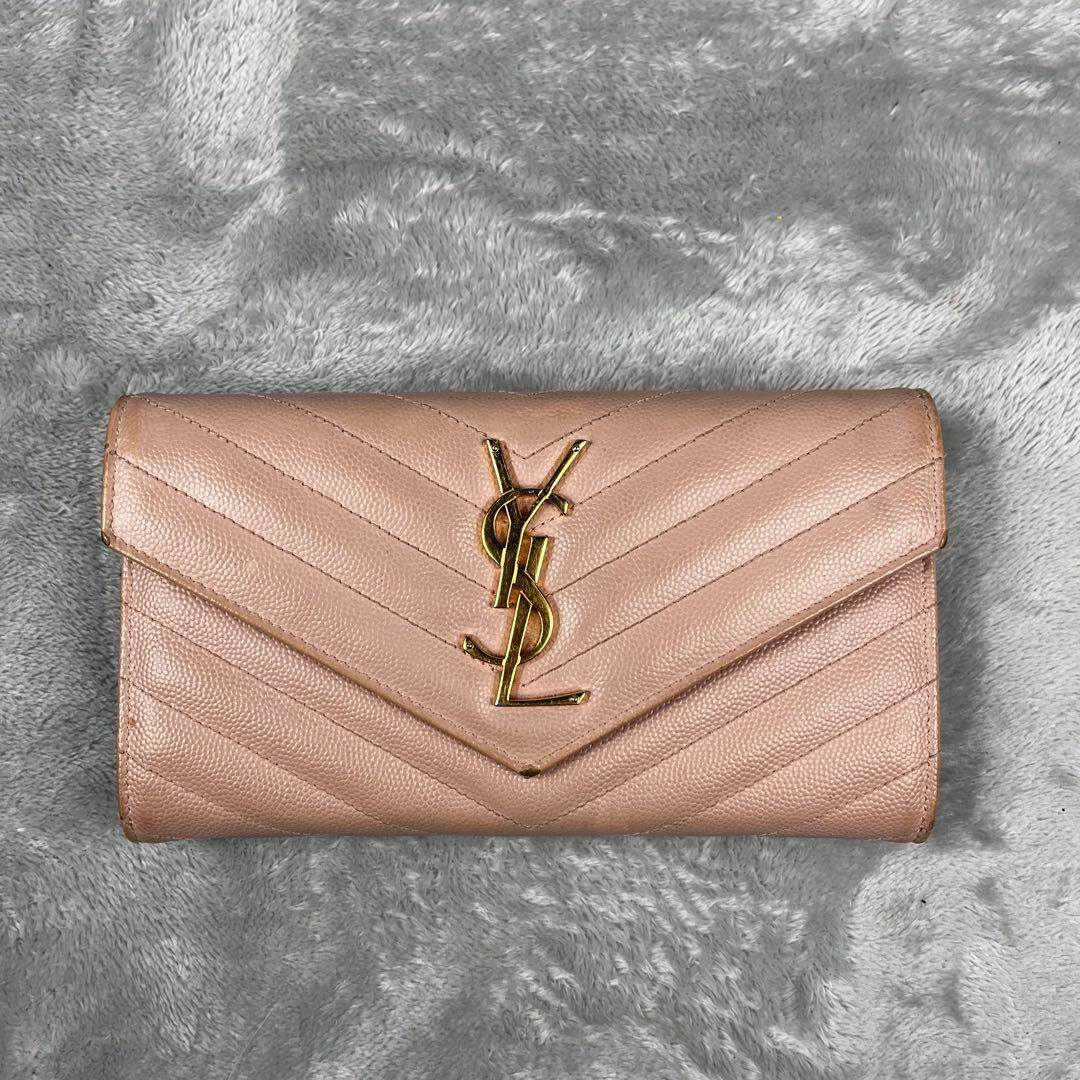 Saint Laurent カサンドラ 長財布 ピンクベージュ キャビアスキン