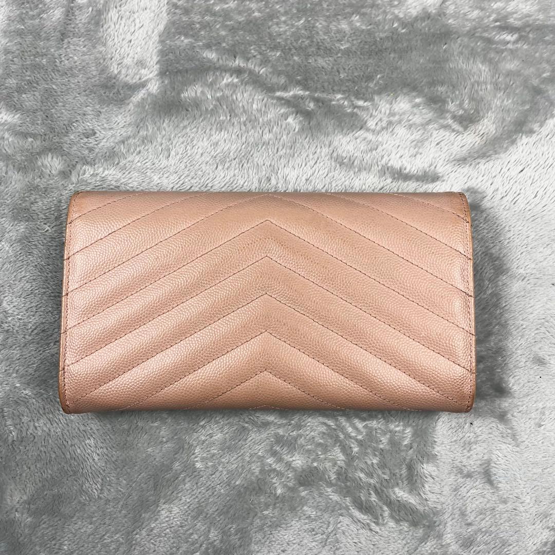 Saint Laurent カサンドラ 長財布 ピンクベージュ キャビアスキン