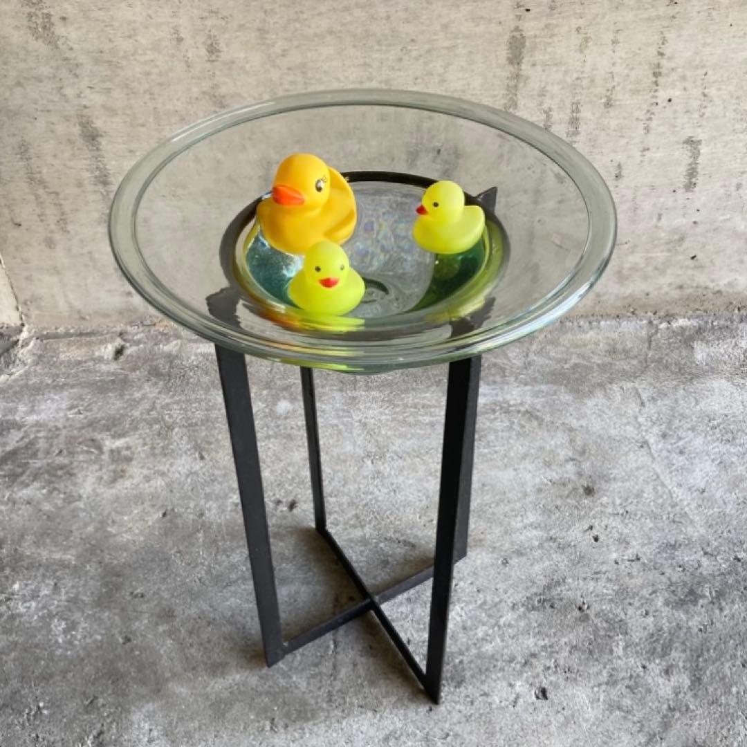 置物 オブジェ 花器 鉢 水盤 ガラス アイアン スタンド 台付 脚付き レトロ