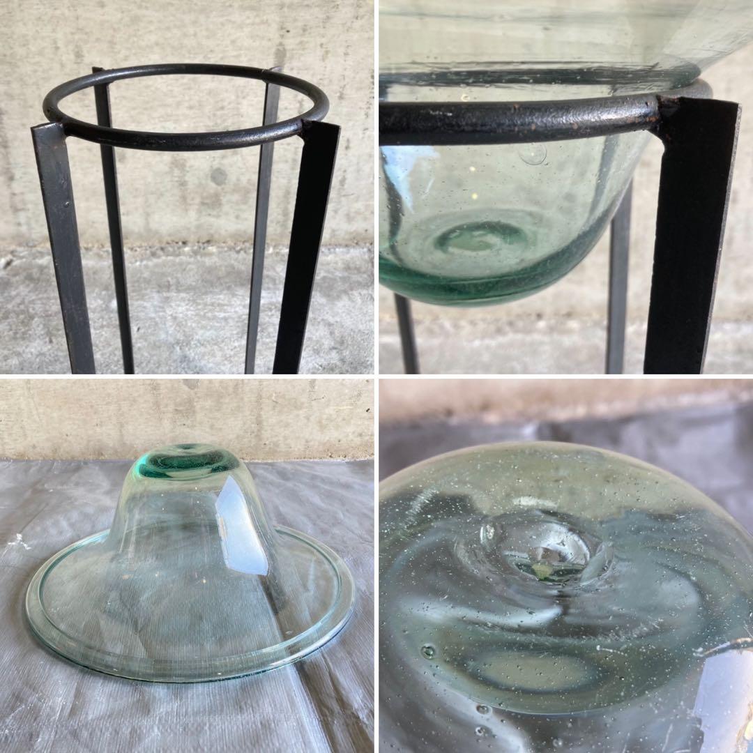 置物 オブジェ 花器 鉢 水盤 ガラス アイアン スタンド 台付 脚付き レトロ