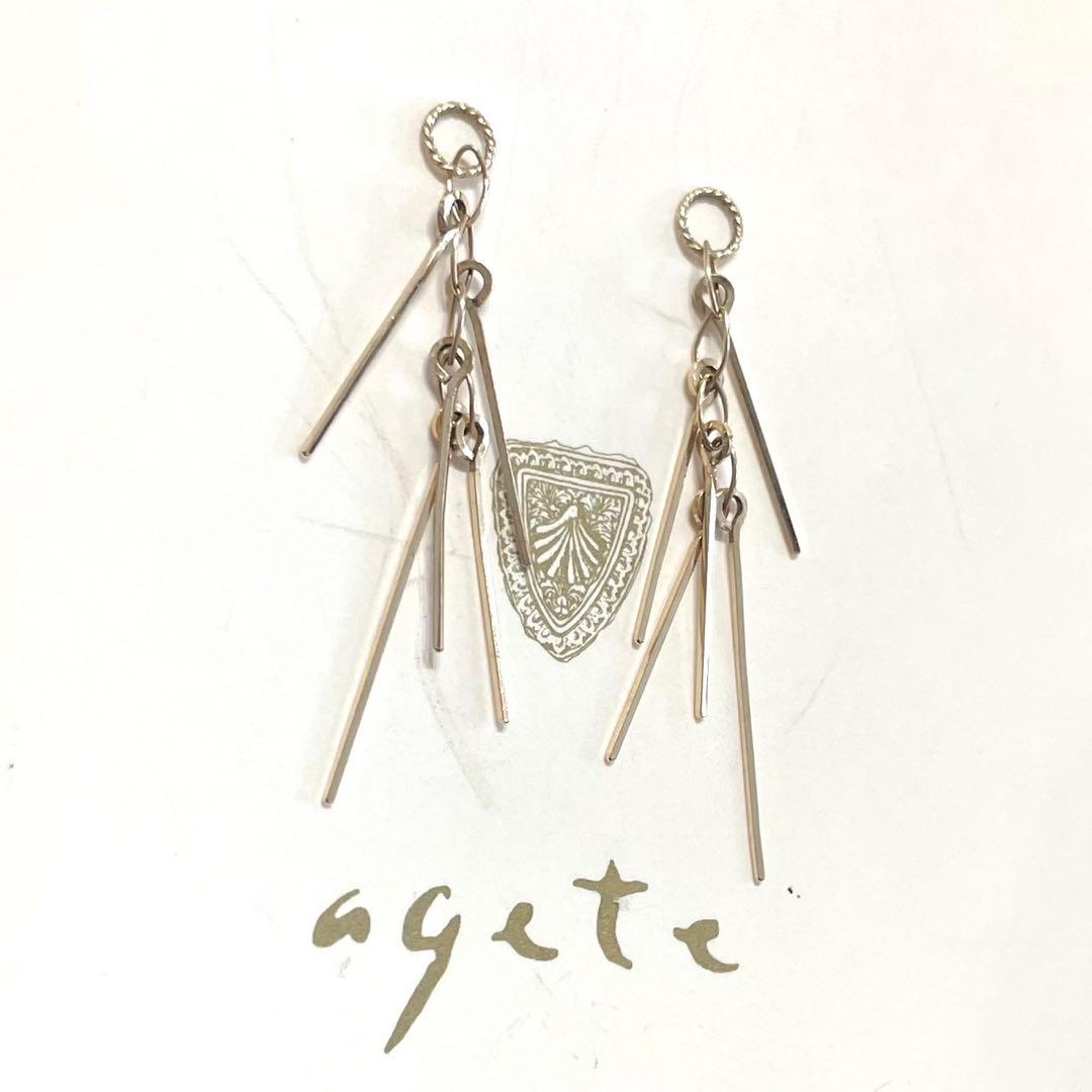 【agete】アガット K10 フリンジ 地金 ピアス イヤリング チャーム