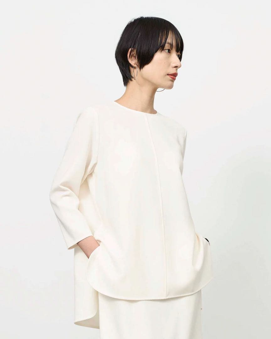 【美品 ソージュ】Aラインチュニックブラウス／ホワイトM