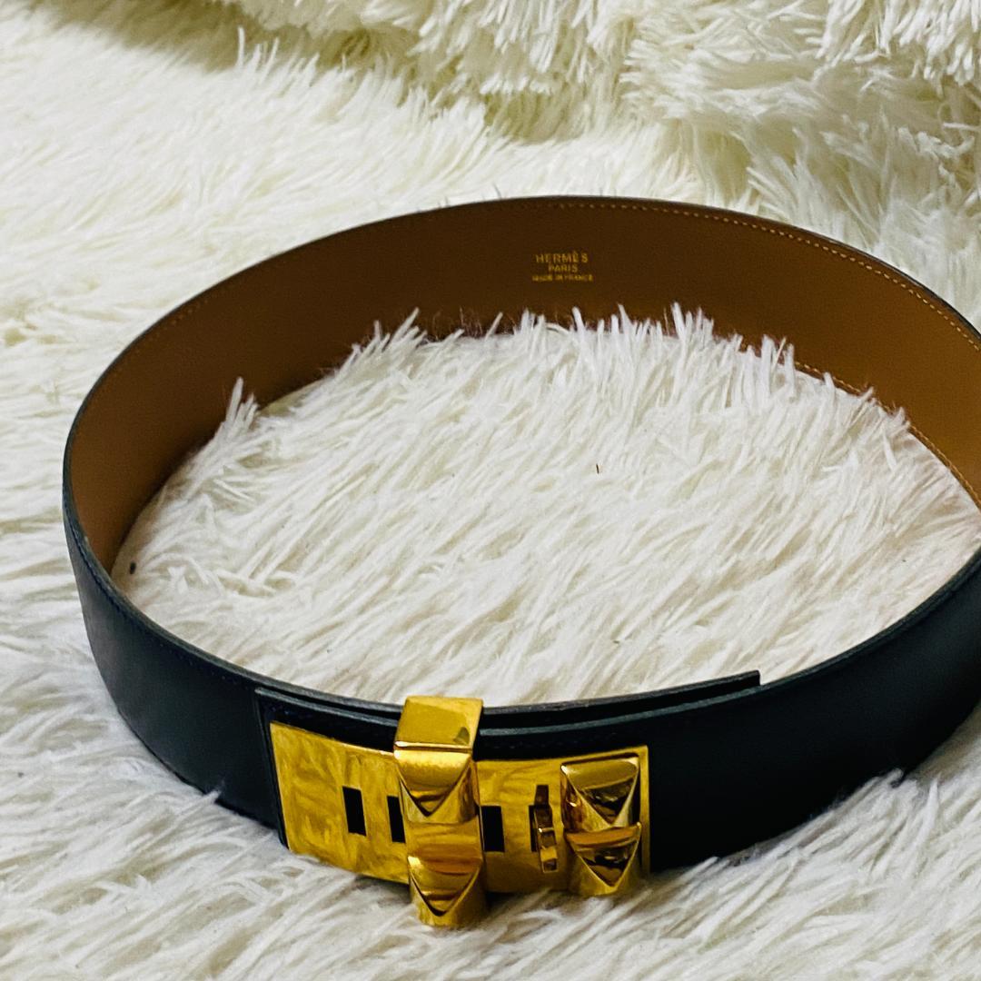 【HERMES】エルメス コリエドシアン 箱付き ゴールド ネイビー ベルト