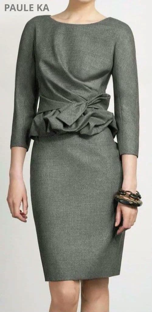 極美品☆ポールカ☆高級ウールデザインドレープワンピース38グレーチェック