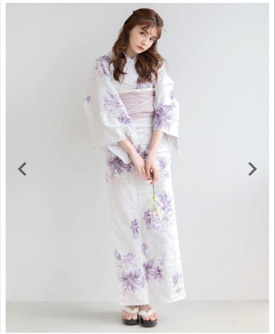 dita 浴衣 はんなり月下美人 浴衣＋兵児帯 下駄 セット ディータ 白地 紫