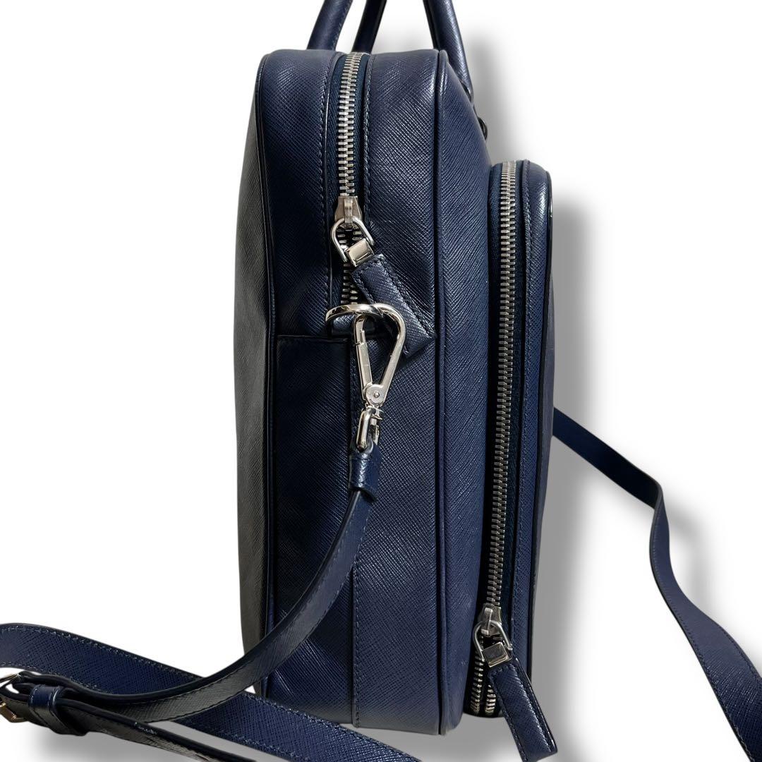 プラダ 現行 ネイビー レザー ビジネスバッグ サフィアーノ