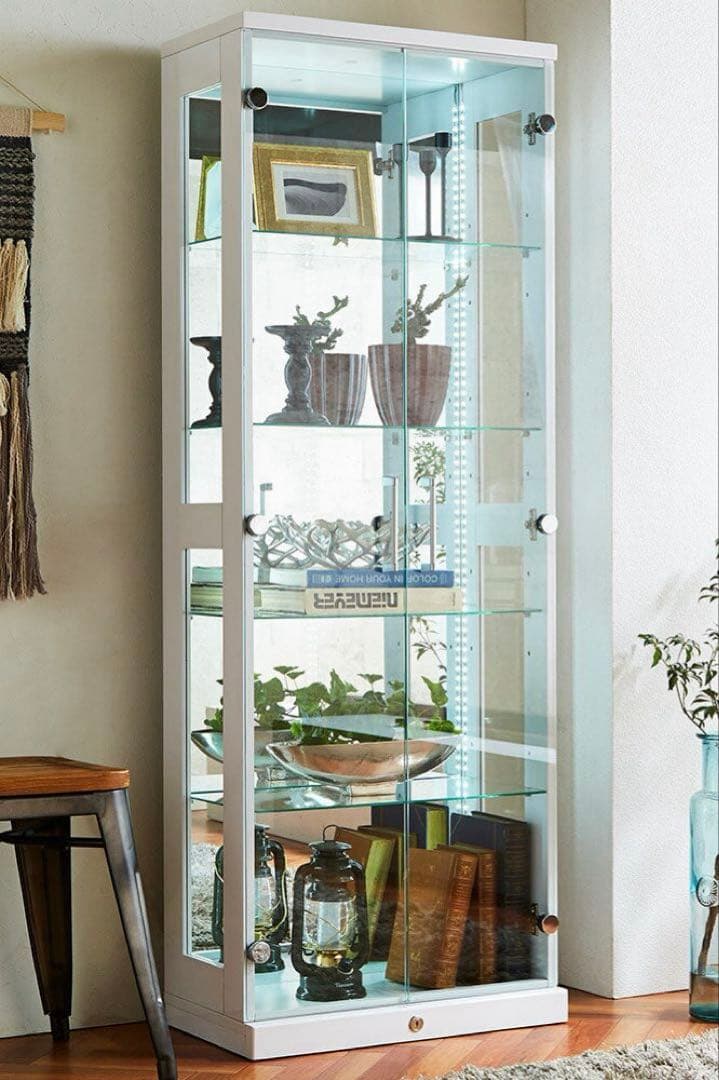 ねぎたま】鍵・LED・背面鏡付きガラスショーケース