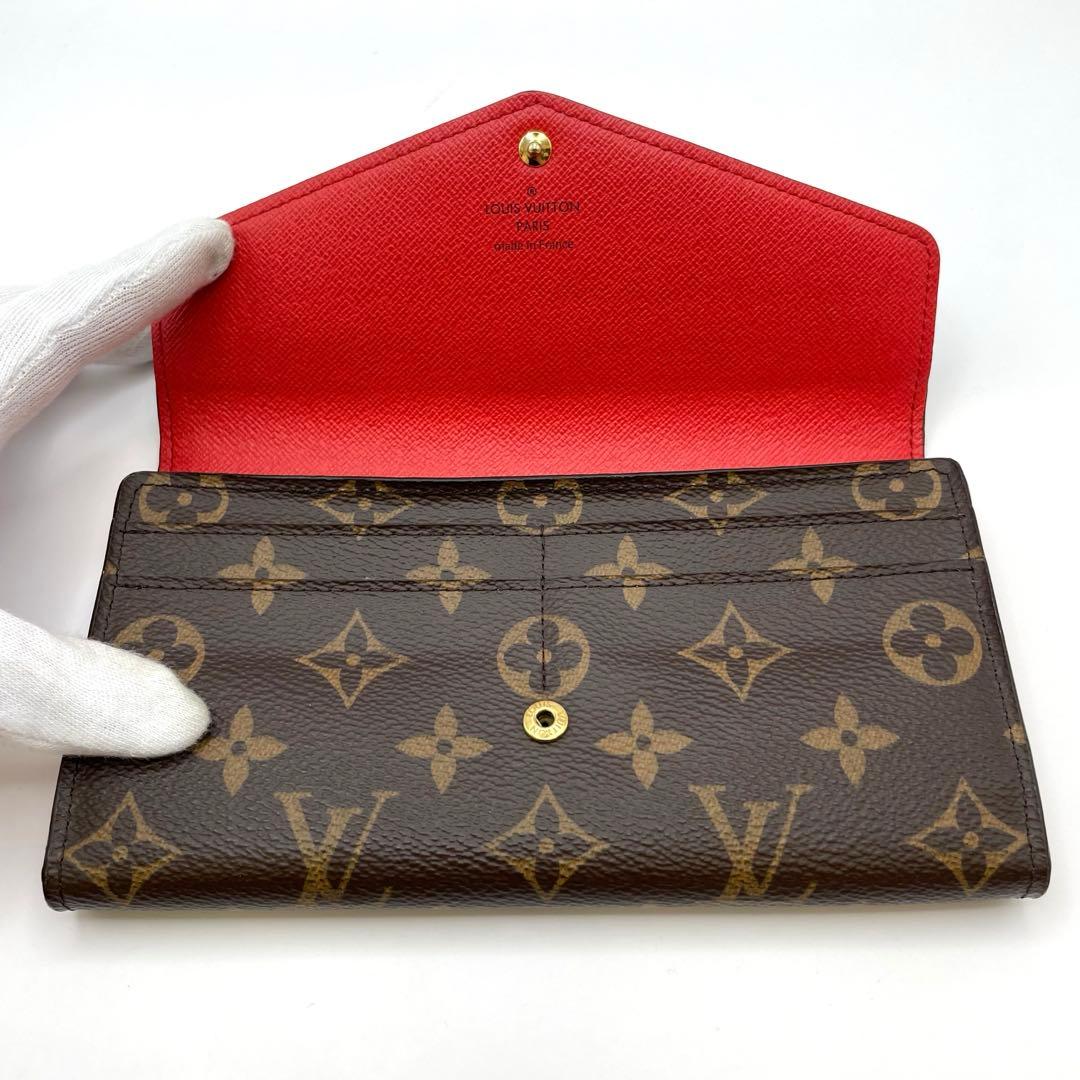 ルイヴィトン　長財布　ブラウン　レッド　ポルトフォイユ　多収納