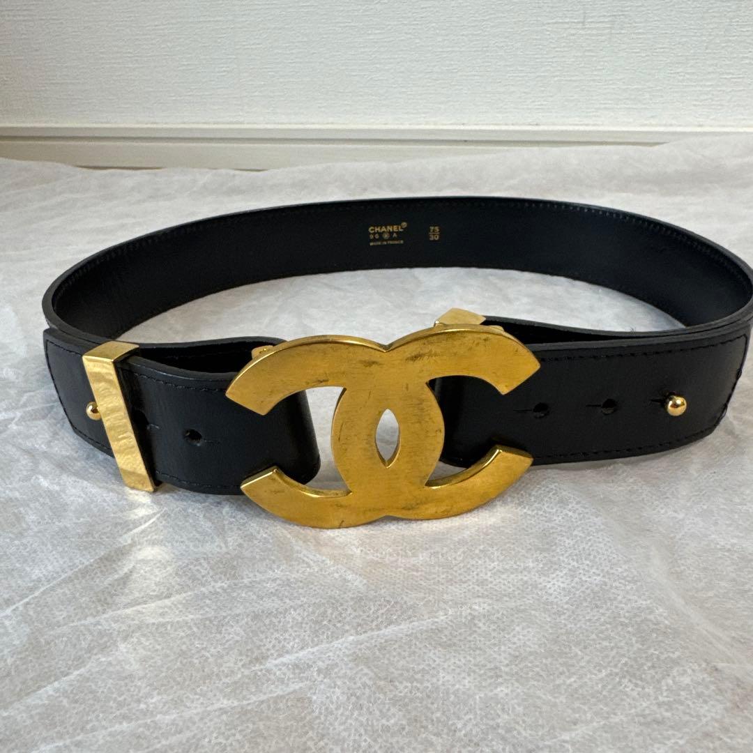 CHANELシャネルココマークレザー ベルト 96/A GP BKヴィンテージ