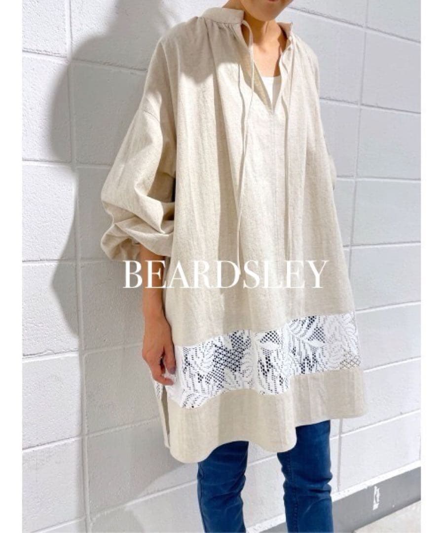 BEARDSLEY コットン リネン 裾レースBIG チュニックシャツ 日本製