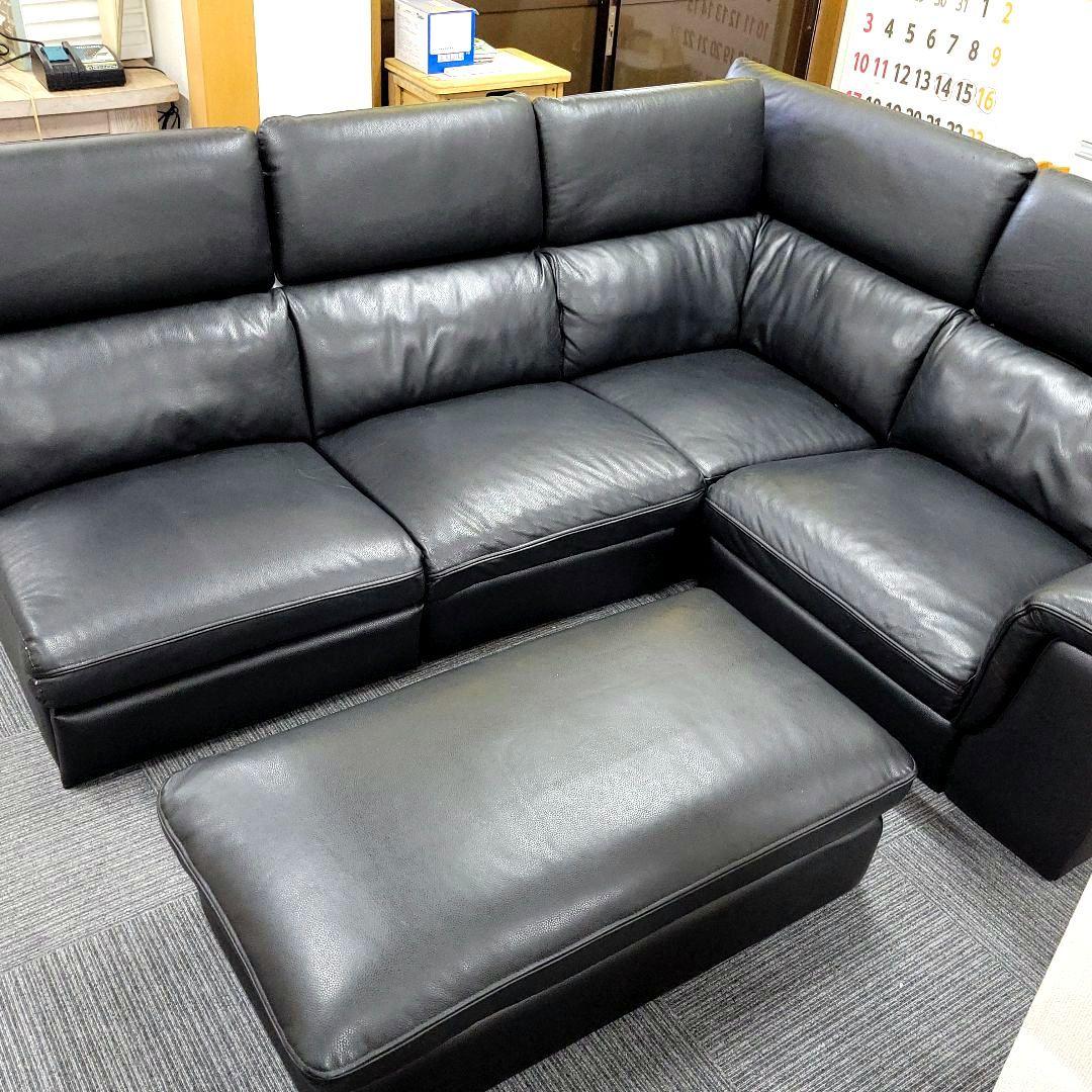 G&T L字型コーナーソファ オットマン付 ブラック